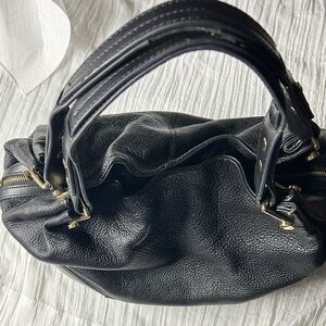 Vince Camuto Black Leather Shoulder Bag with Zip Top